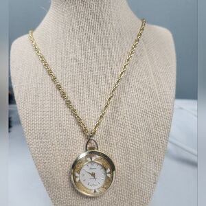 Vintage Lucerne Gold tone Self Wind Pendant Watch Necklace